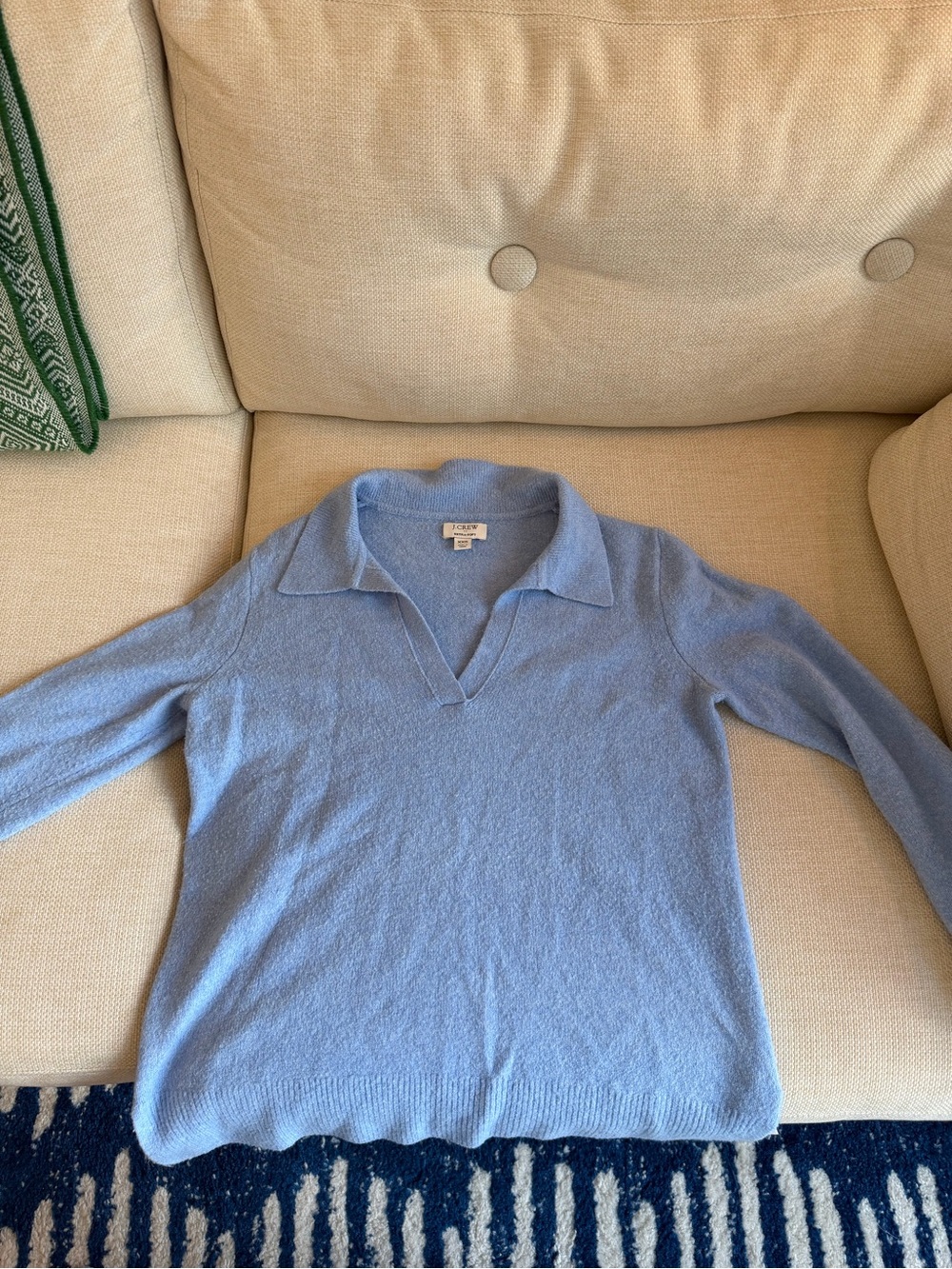 J. Crew Pale Blue Collared V-Neck Sweater